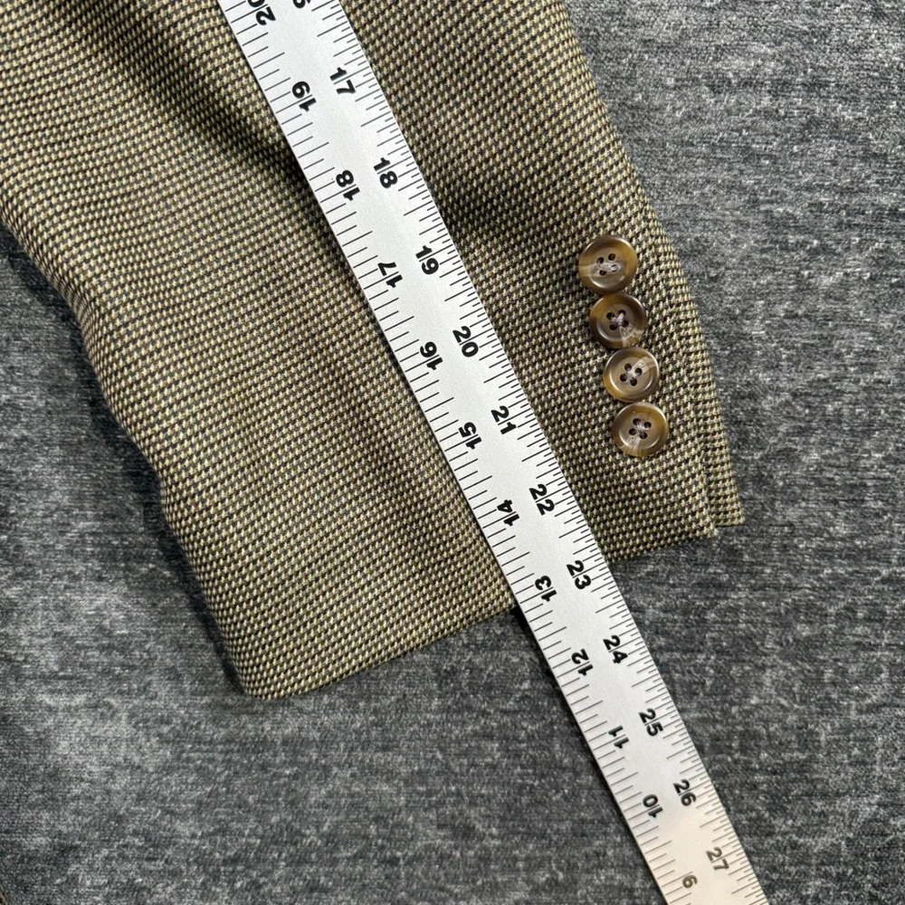Franco Tassi Mens Pure New Wool Blazer Tan Olive Micro Houndstooth Sport Coat